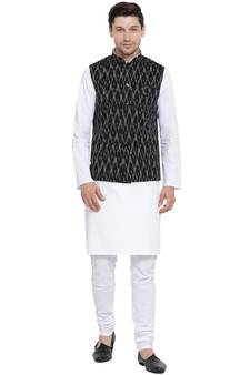 White woven cotton kurta-pajama