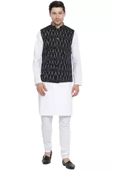 White woven cotton kurta-pajama