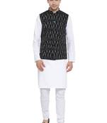 White woven cotton kurta-pajama