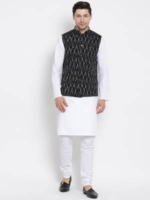 White woven cotton kurta-pajama 2