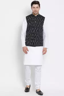 White woven cotton kurta-pajama