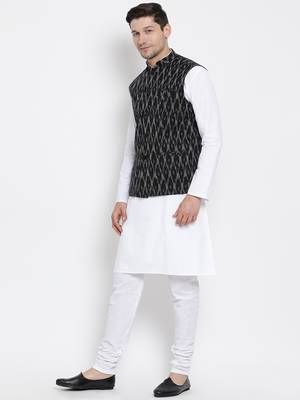 White woven cotton kurta-pajama 3