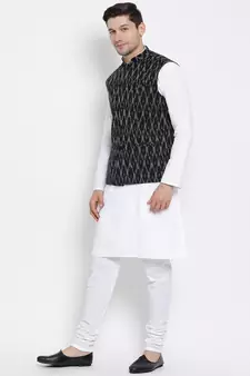 White woven cotton kurta-pajama