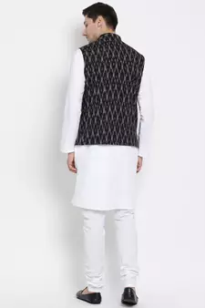 White woven cotton kurta-pajama