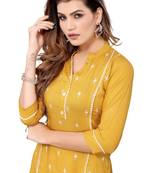 Mustard Colored Panal Embroidered Kurta