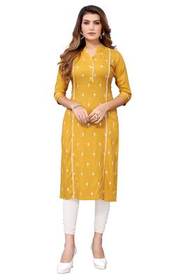 Mustard Colored Panal Embroidered Kurta 3