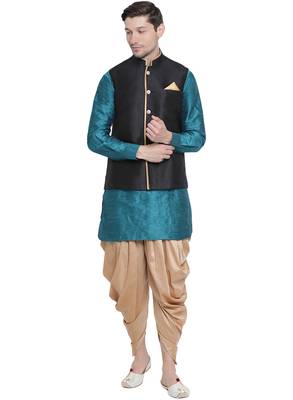 Green woven silk blend dhoti-kurta 1