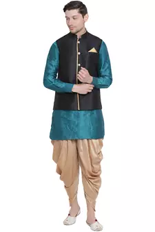 Green woven silk blend dhoti-kurta