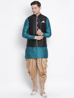Green woven silk blend dhoti-kurta 2