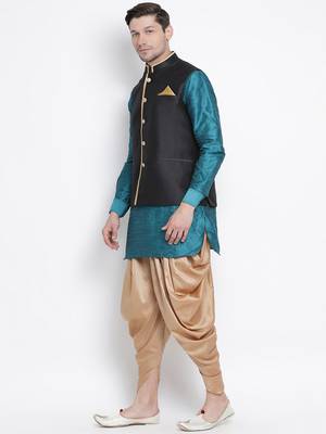 Green woven silk blend dhoti-kurta 3