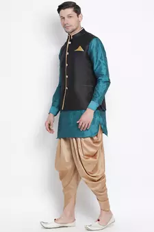 Green woven silk blend dhoti-kurta