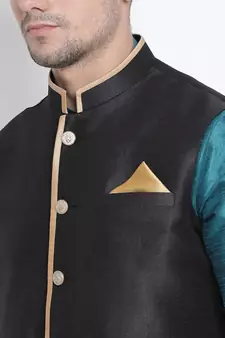 Green woven silk blend dhoti-kurta