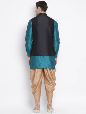 Green woven silk blend dhoti-kurta 5