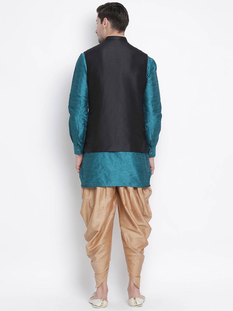 Green woven silk blend dhoti-kurta