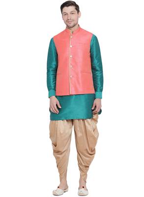 Green woven silk blend dhoti-kurta 1