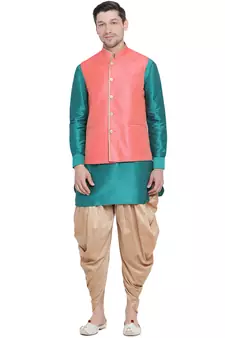 Green woven silk blend dhoti-kurta