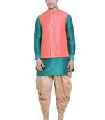 Green woven silk blend dhoti-kurta