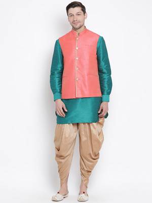 Green woven silk blend dhoti-kurta 2