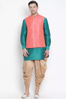 Green woven silk blend dhoti-kurta
