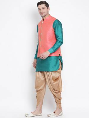 Green woven silk blend dhoti-kurta 3