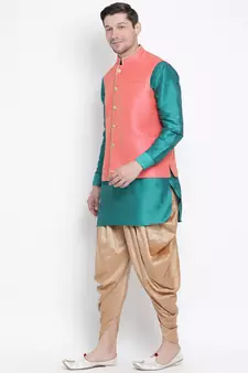 Green woven silk blend dhoti-kurta