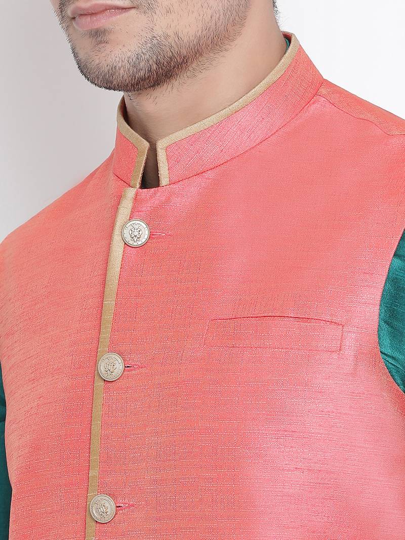 Green woven silk blend dhoti-kurta