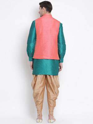 Green woven silk blend dhoti-kurta 5