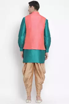 Green woven silk blend dhoti-kurta