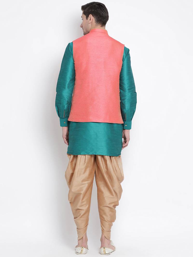 Green woven silk blend dhoti-kurta