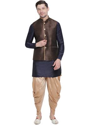Blue woven silk blend dhoti-kurta 1