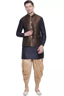 Blue woven silk blend dhoti-kurta