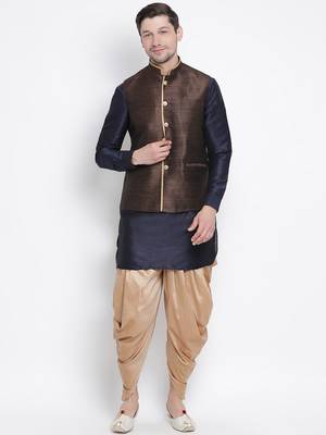 Blue woven silk blend dhoti-kurta 2