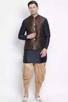 Blue woven silk blend dhoti-kurta
