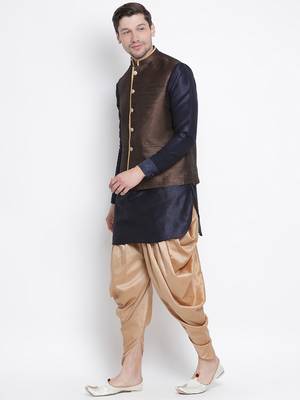 Blue woven silk blend dhoti-kurta 3