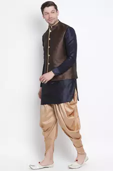 Blue woven silk blend dhoti-kurta