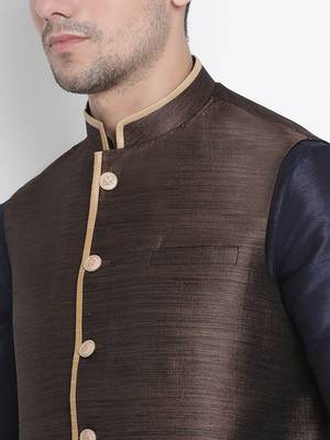 Blue woven silk blend dhoti-kurta 4