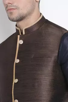 Blue woven silk blend dhoti-kurta