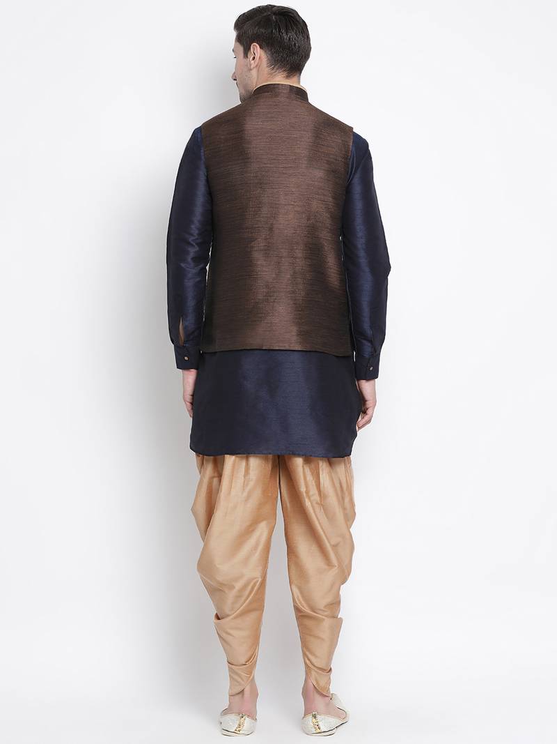 Blue woven silk blend dhoti-kurta