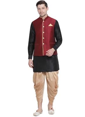 Black woven silk blend dhoti-kurta 1