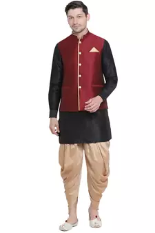 Black woven silk blend dhoti-kurta