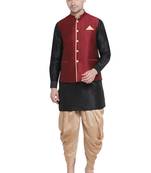 Black woven silk blend dhoti-kurta