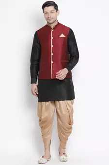 Black woven silk blend dhoti-kurta