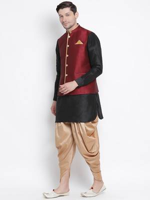 Black woven silk blend dhoti-kurta 3