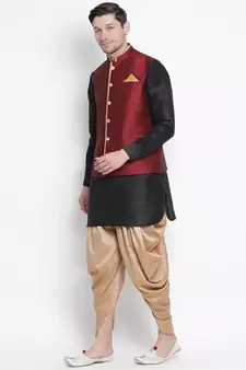 Black woven silk blend dhoti-kurta
