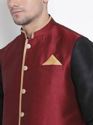 Black woven silk blend dhoti-kurta 4