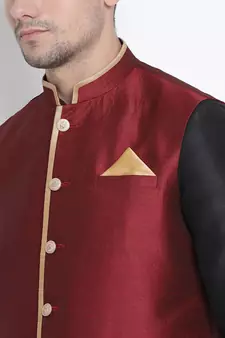Black woven silk blend dhoti-kurta