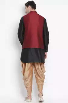 Black woven silk blend dhoti-kurta