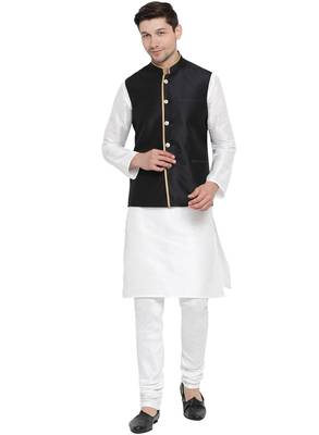 White woven silk blend kurta-pajama 1