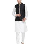 White woven silk blend kurta-pajama
