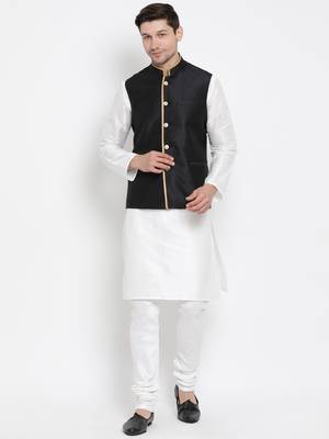 White woven silk blend kurta-pajama 2